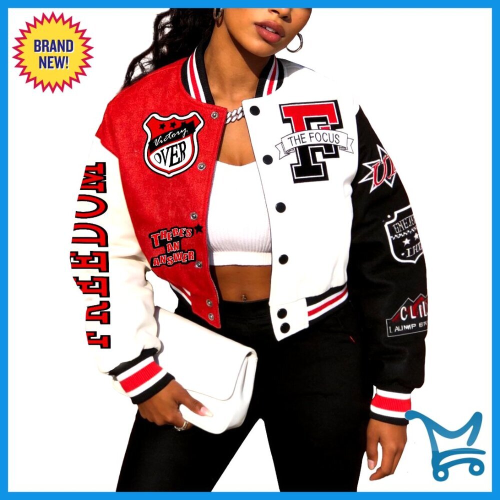 Cropped Varsity Jacket Baseball Bomber Button Down Recycled Material